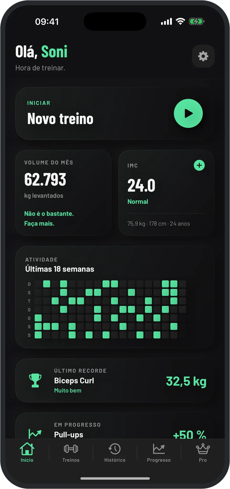 Prévia do app InosFitness no iPhone.