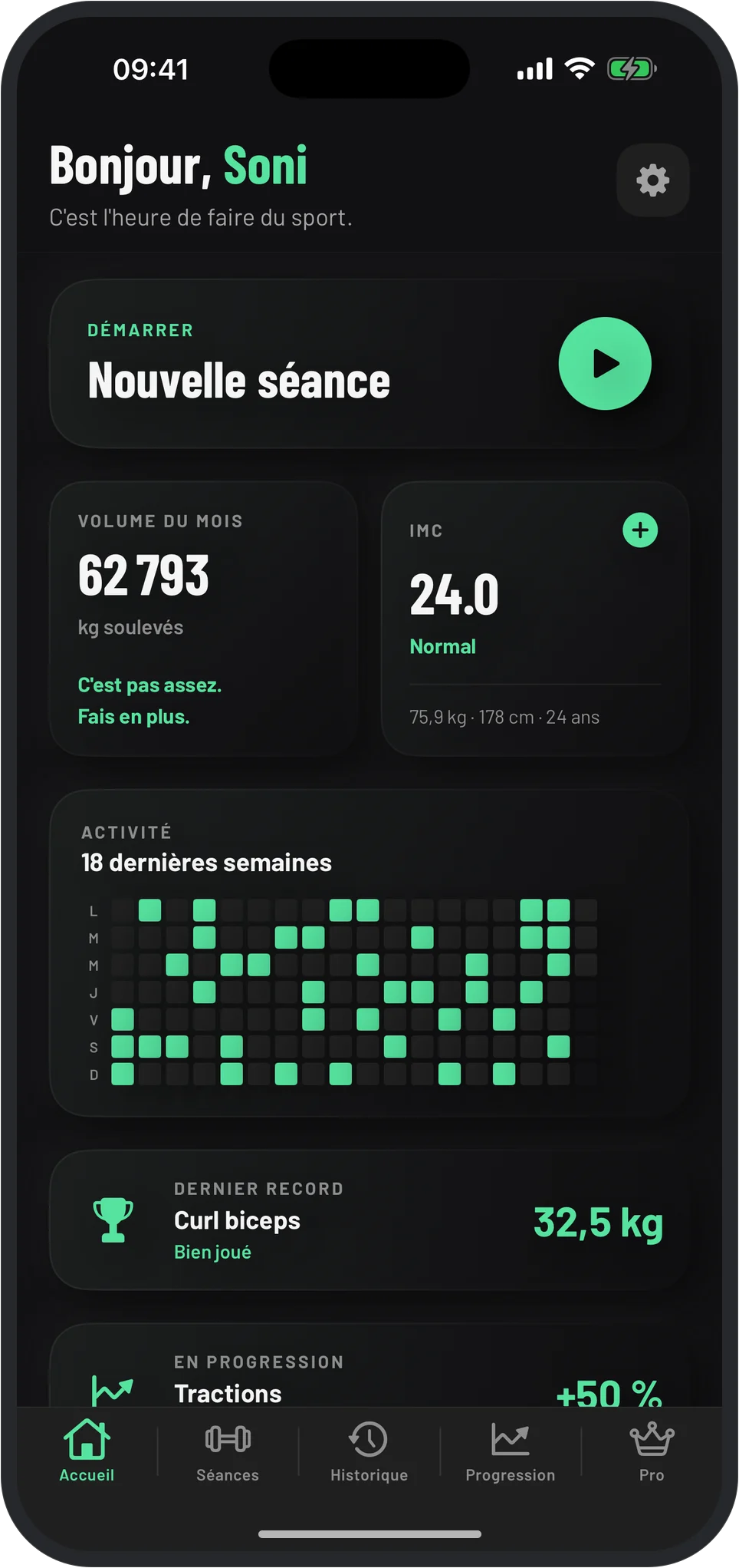 Aperçu de l’application InosFitness sur iPhone.