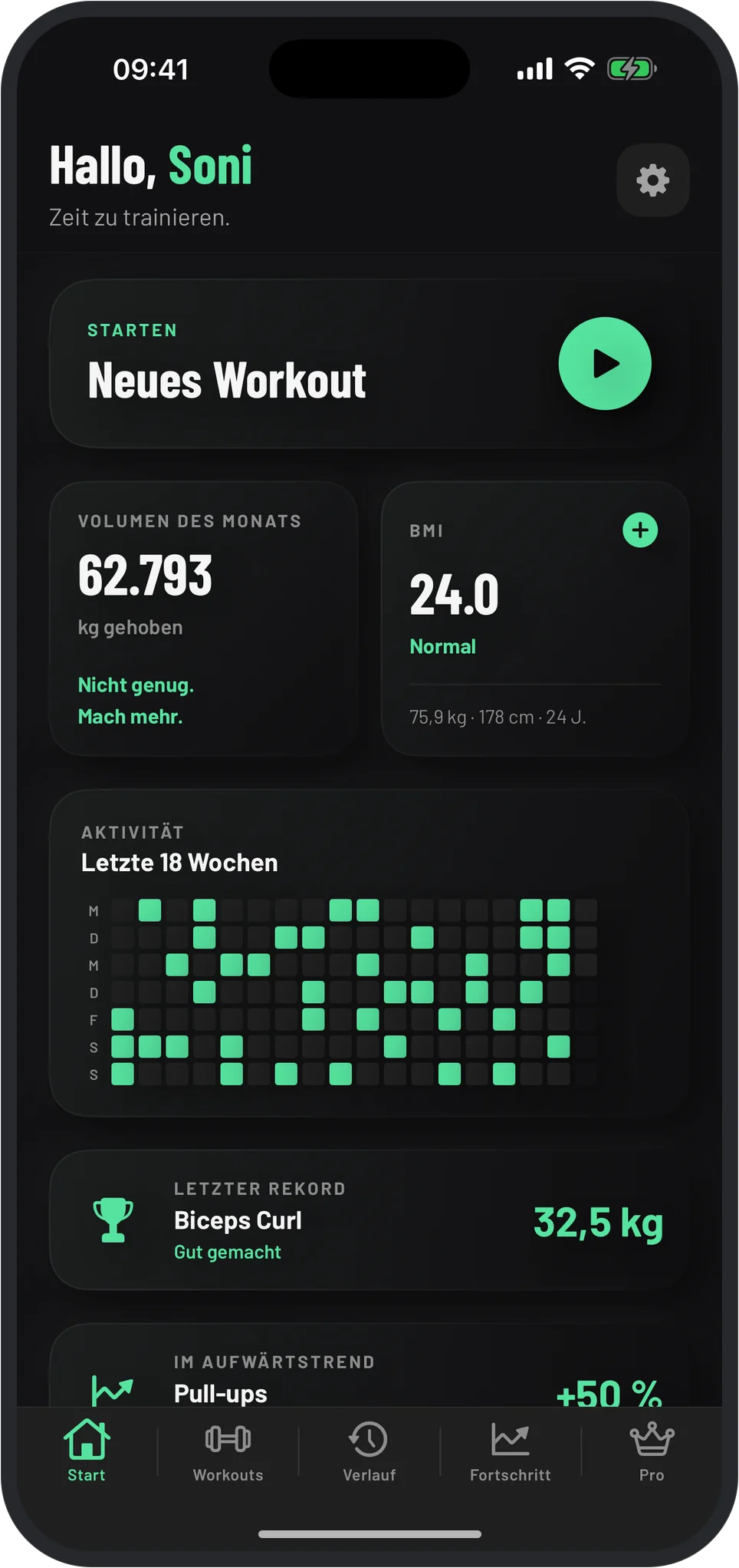 Vorschau der InosFitness App auf dem iPhone.