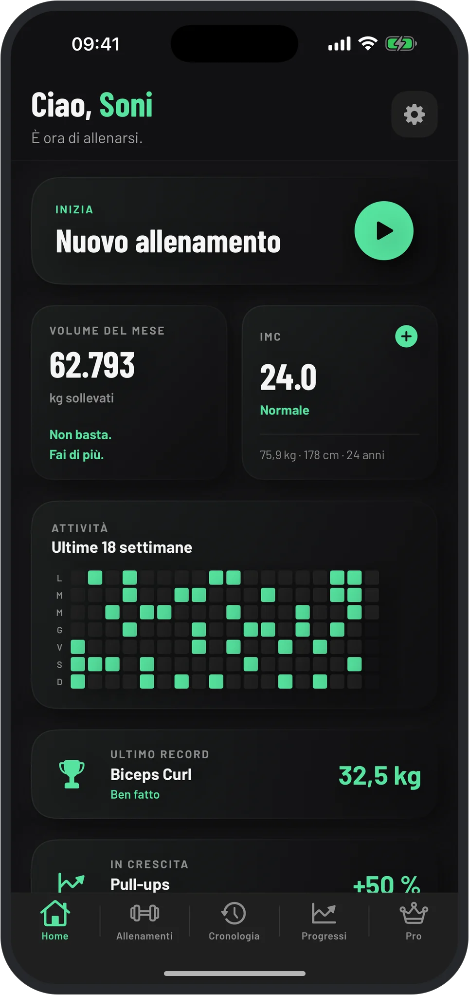 Anteprima dell’app InosFitness su iPhone.